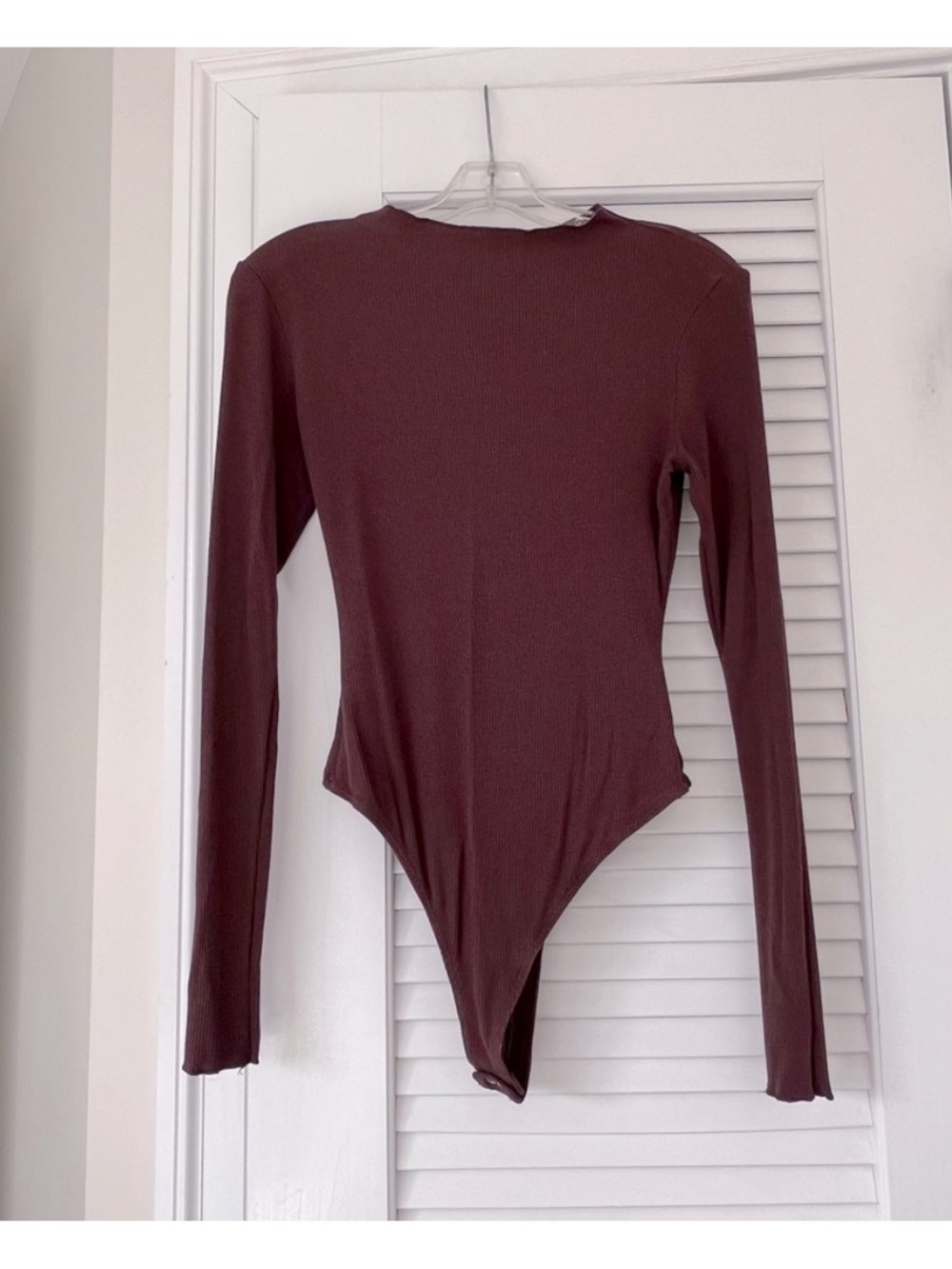 naked wardrobe Brown Fine Ribbed Long Sleeve Bodysuit